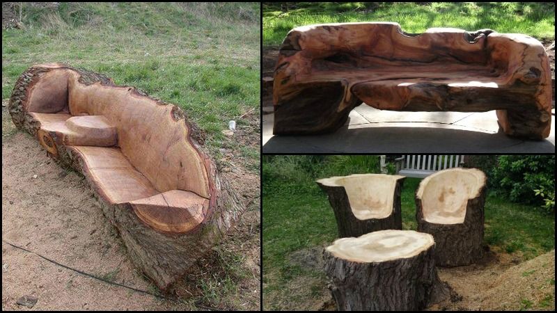 Muebles únicos hechos de troncos de árboles