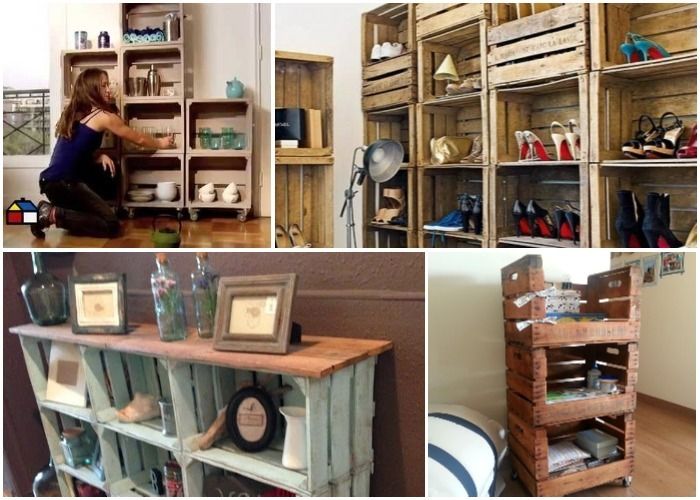 Build a shelf using fruit crates