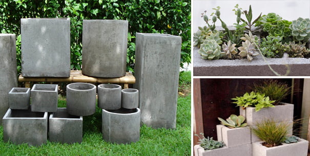 Build flower pots with concrete blocks