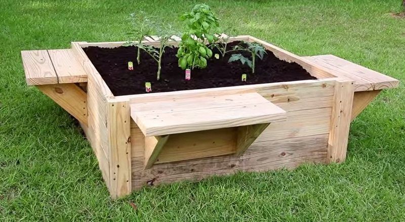 Cama de Jardín Elevada con Bancos
