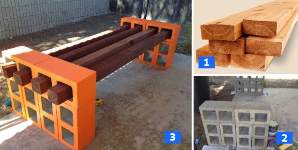 Como elaborar un banco con listones de madera y bloques de hormigón