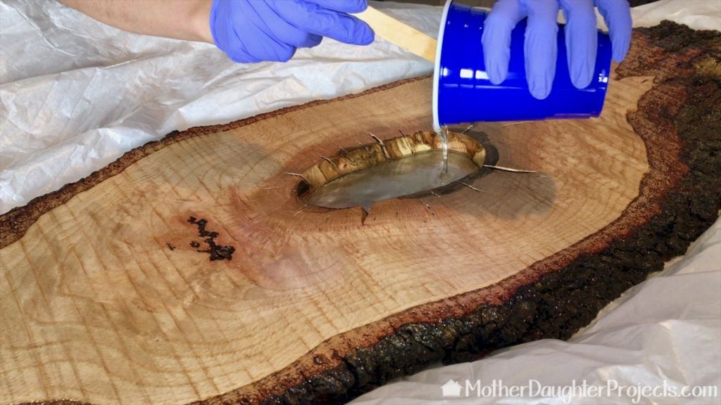 Wood and Epoxy Hanging Coffee Table for a Living Room