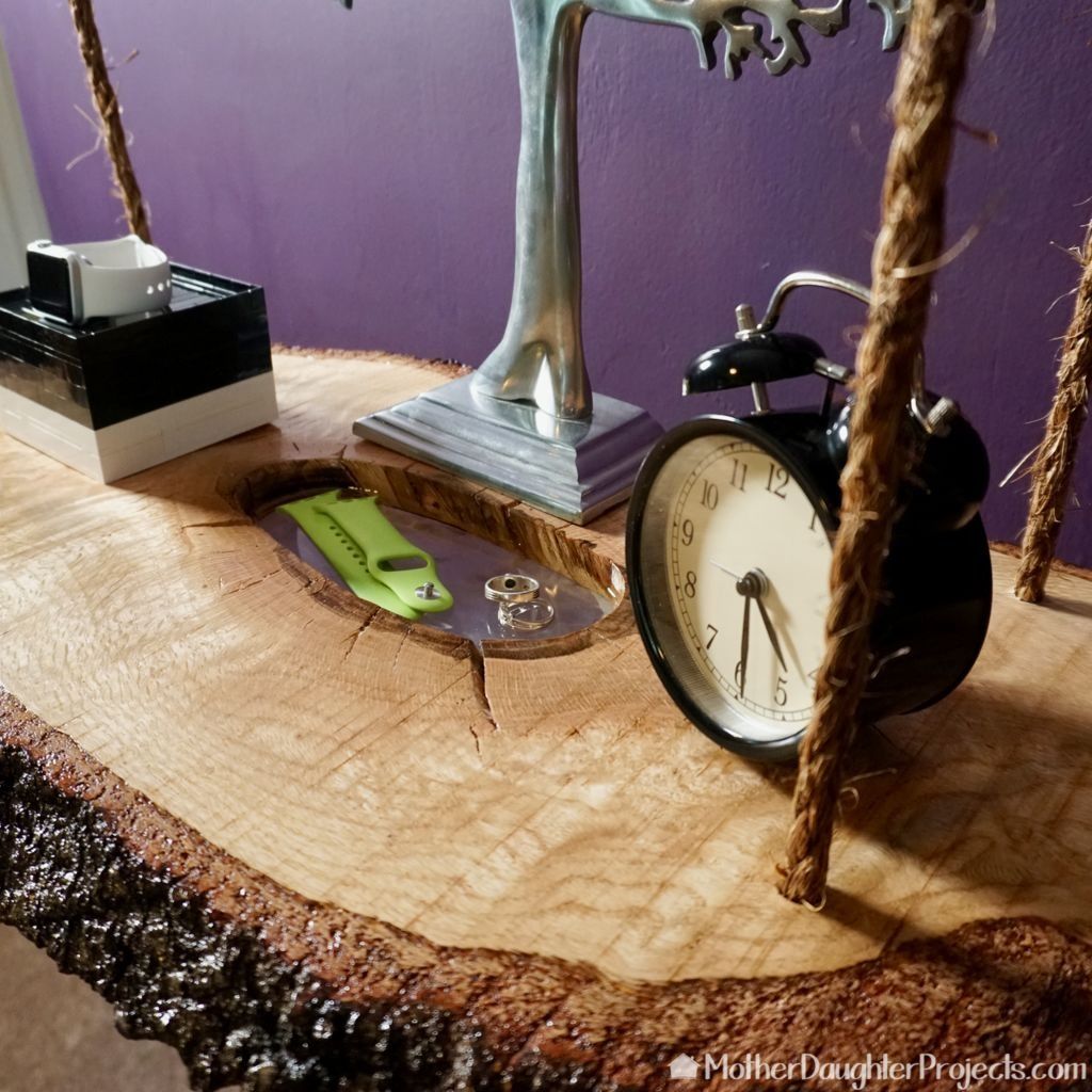 Wood and Epoxy Hanging Coffee Table for a Living Room