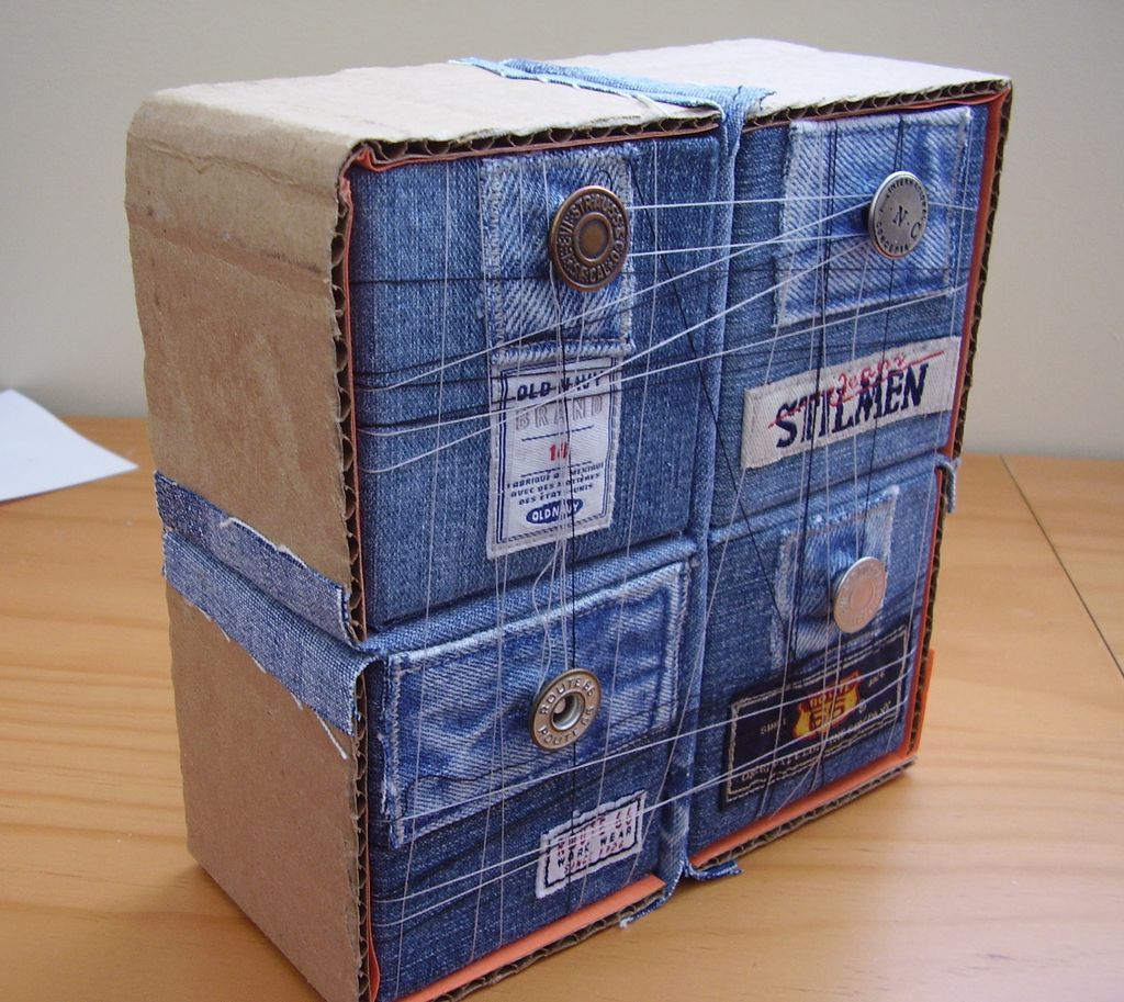 Cardboard Drawers Lined with Jeans