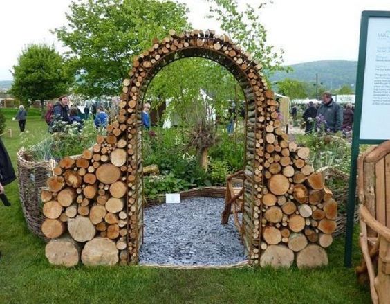 Natural outdoor houses built with logs and clay