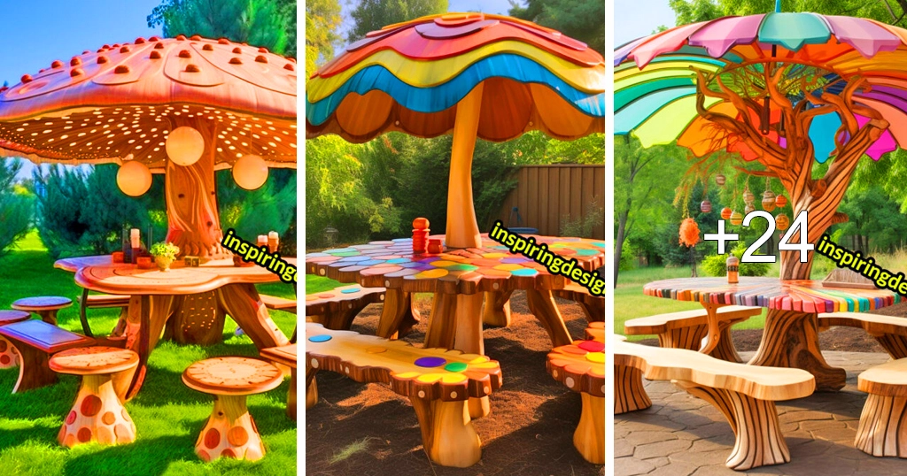 Ideen für einen baum- und pilzförmigen Picknicktisch