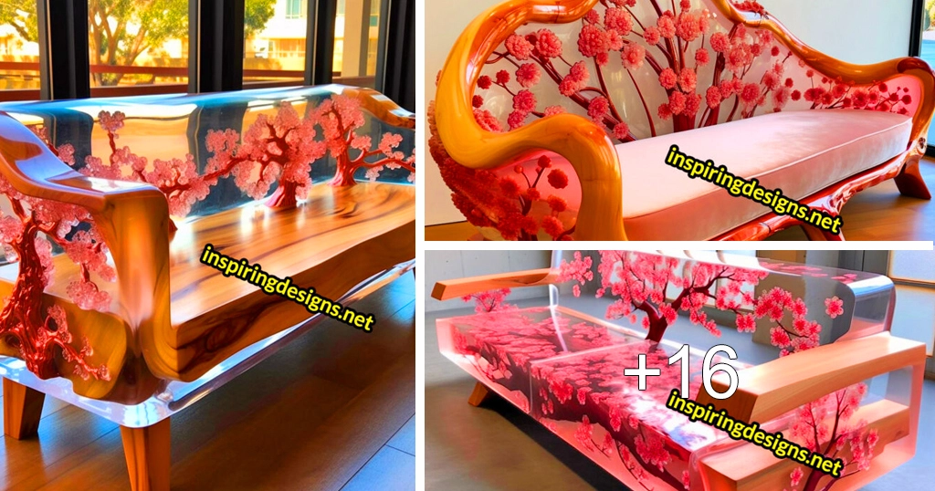 Cherry Blossom Sofas Made of Wood and Epoxy